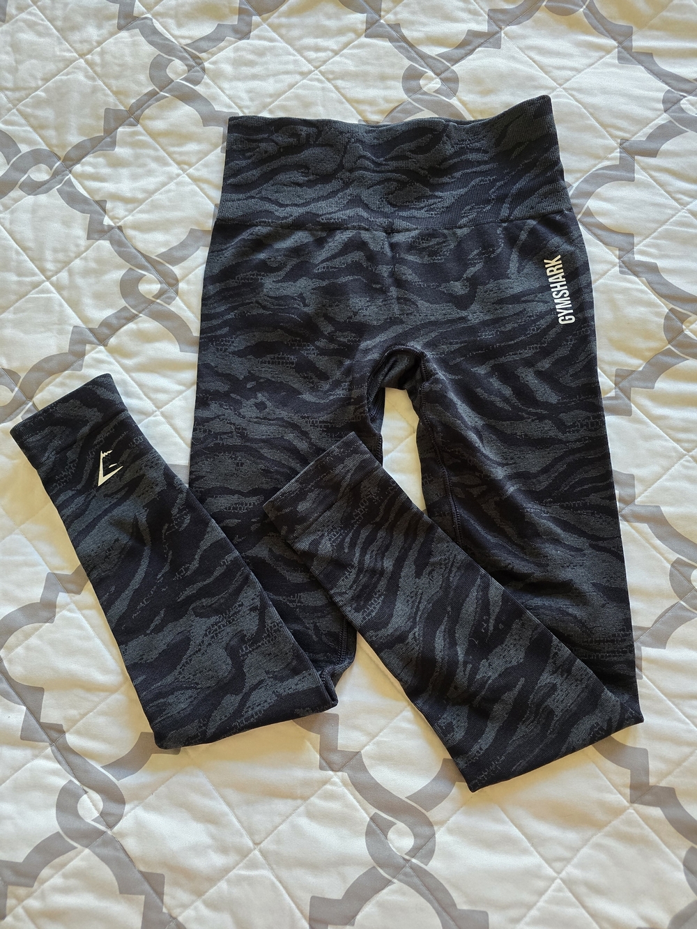 Gymshark Black Marl Zebra-Print High Rise Leggings — Black